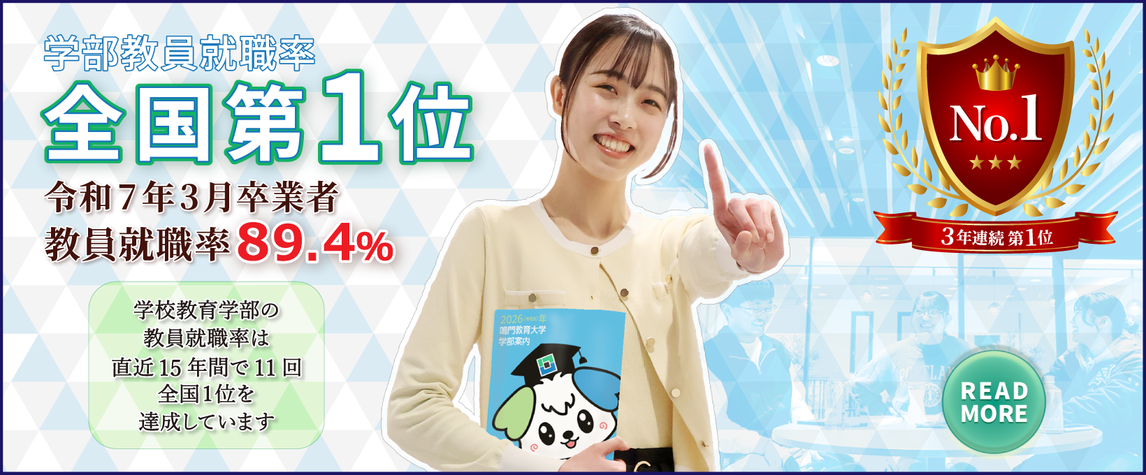 3年連続教員就職率全国1位